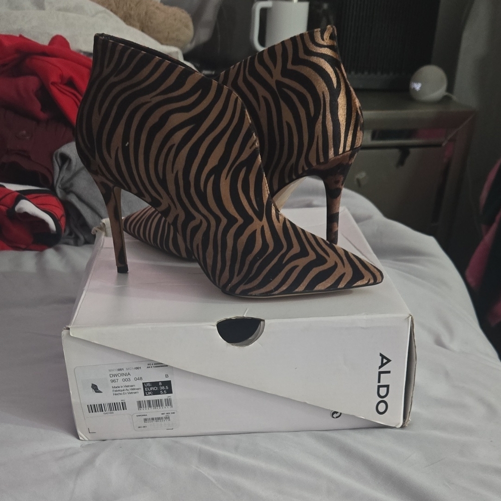 Aldo Zebra Print Heeled Boots - Black and Brown